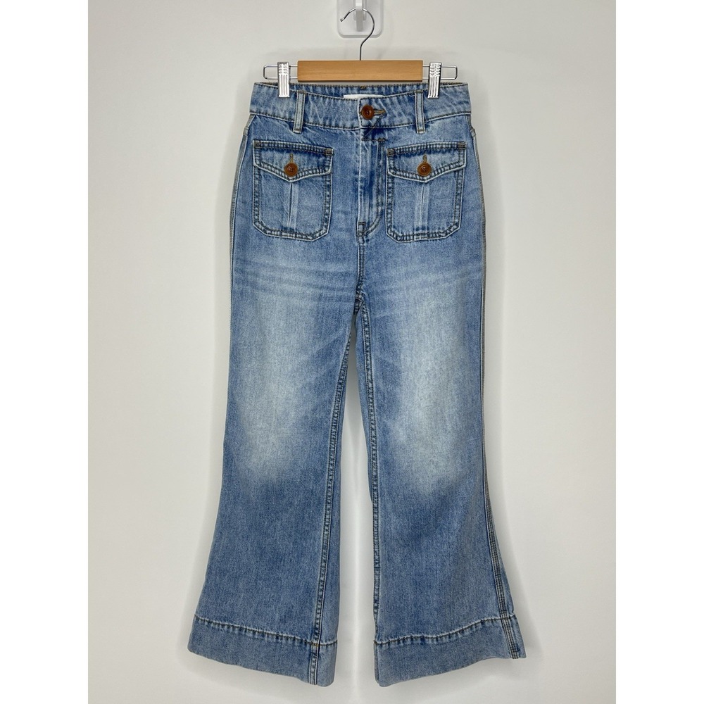 Zimmermann Raie Cropped Denim Jeans Womens Size 25 Faded Blue Pockets W/ Buttons
